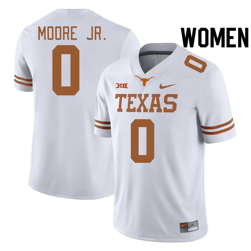 Women #0 DeAndre Moore Jr. Texas Longhorns College Football Jerseys Stitched-White